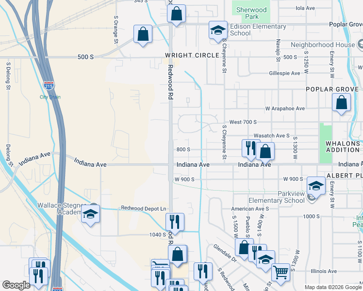 map of restaurants, bars, coffee shops, grocery stores, and more near 1635 West 800 South in Salt Lake City