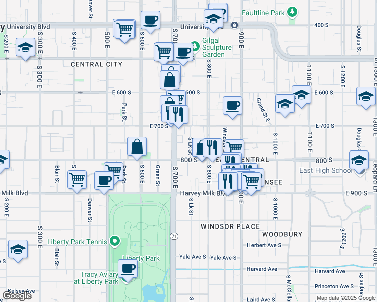 map of restaurants, bars, coffee shops, grocery stores, and more near 764 Lake Street in Salt Lake City