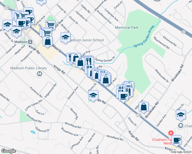 map of restaurants, bars, coffee shops, grocery stores, and more near 240 Main Street in Madison