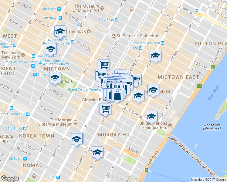 map of restaurants, bars, coffee shops, grocery stores, and more near in New York