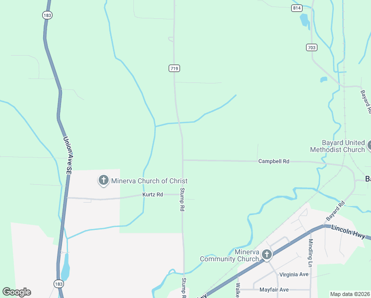 map of restaurants, bars, coffee shops, grocery stores, and more near 10310 Stump Road in Minerva