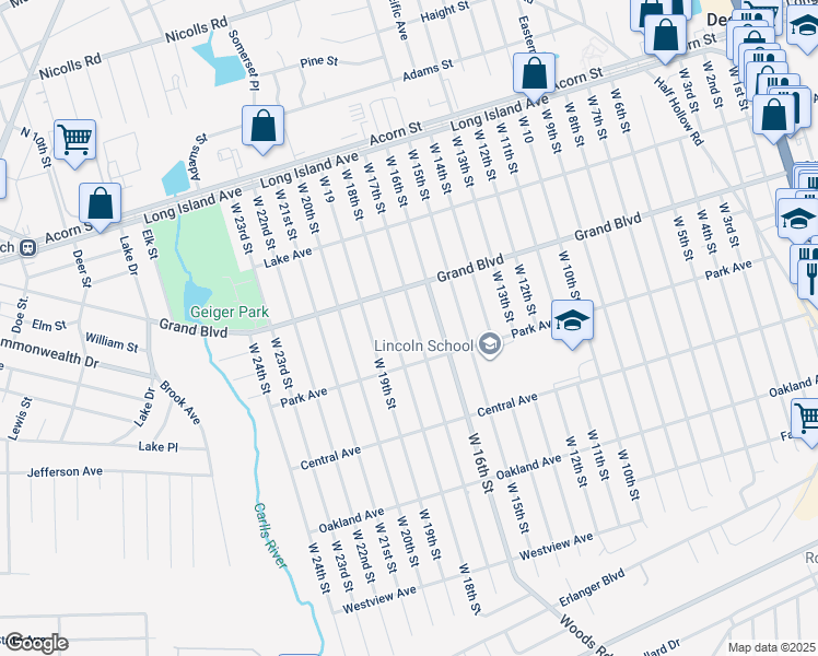 map of restaurants, bars, coffee shops, grocery stores, and more near 157 West 18th Street in Deer Park
