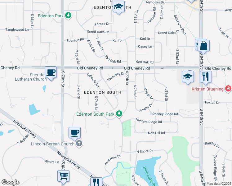 map of restaurants, bars, coffee shops, grocery stores, and more near 6001 Cross Creek Road in Lincoln