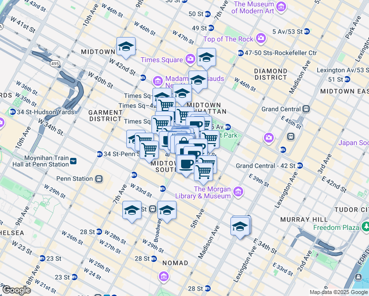 map of restaurants, bars, coffee shops, grocery stores, and more near in New York