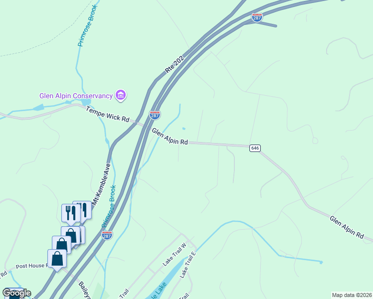 map of restaurants, bars, coffee shops, grocery stores, and more near 147 Glen Alpin Road in Morristown