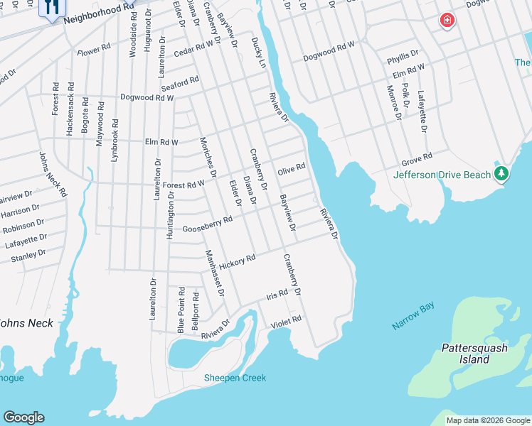 map of restaurants, bars, coffee shops, grocery stores, and more near 57 Diana Drive in Mastic Beach