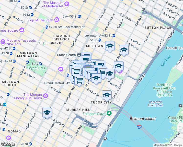 map of restaurants, bars, coffee shops, grocery stores, and more near 666 3rd Avenue in New York