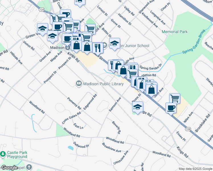 map of restaurants, bars, coffee shops, grocery stores, and more near 139 Kings Road in Madison