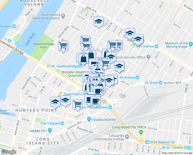 map of restaurants, bars, coffee shops, grocery stores, and more near 41-26 27th Street in Queens