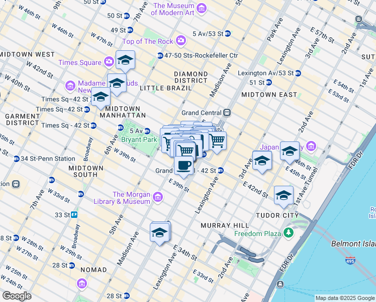 map of restaurants, bars, coffee shops, grocery stores, and more near in New York