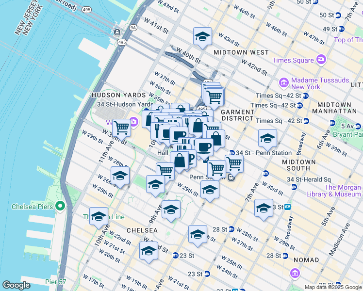 map of restaurants, bars, coffee shops, grocery stores, and more near in New York
