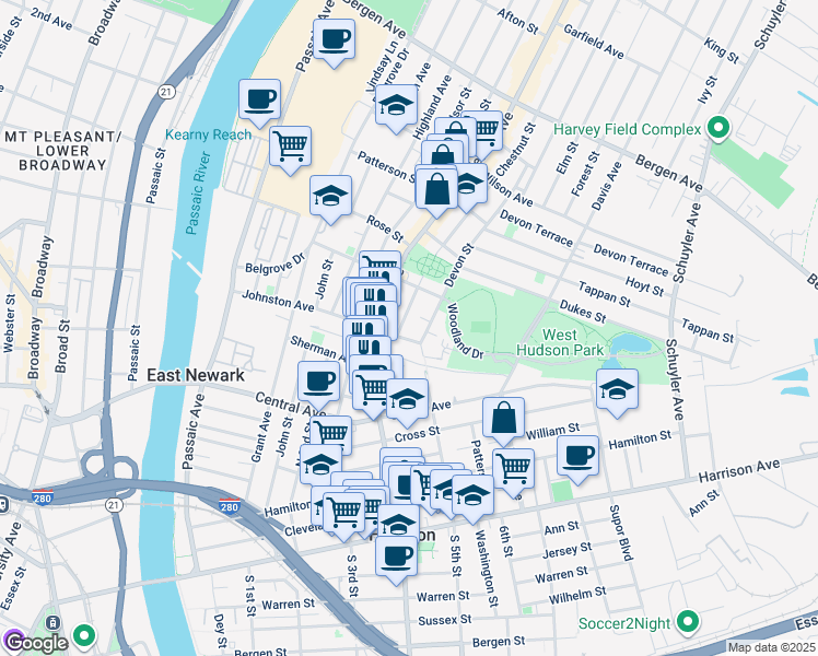 map of restaurants, bars, coffee shops, grocery stores, and more near 613 North 5th Street in Harrison