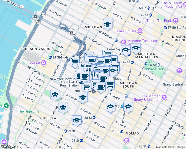 map of restaurants, bars, coffee shops, grocery stores, and more near in New York