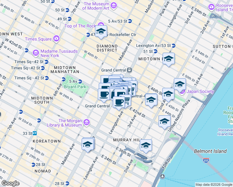 map of restaurants, bars, coffee shops, grocery stores, and more near in New York