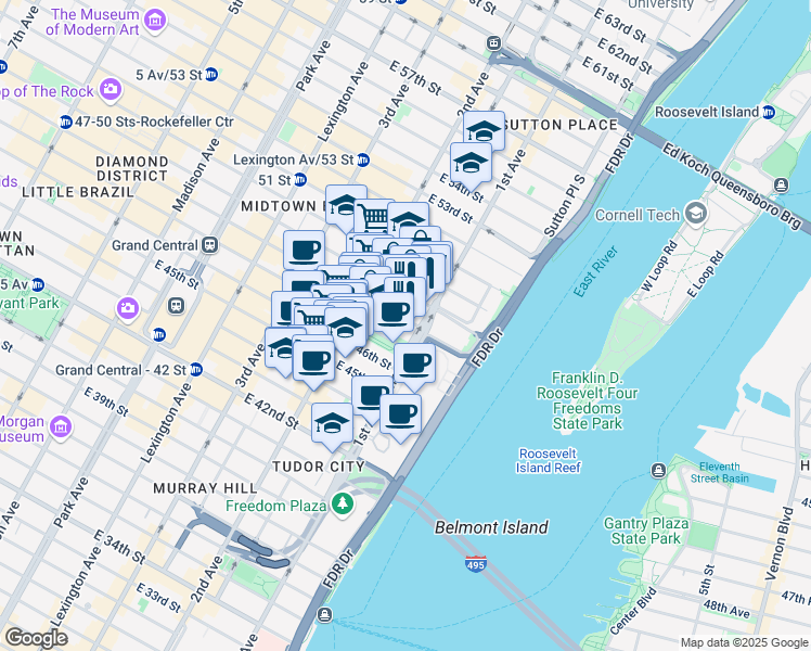 map of restaurants, bars, coffee shops, grocery stores, and more near in New York