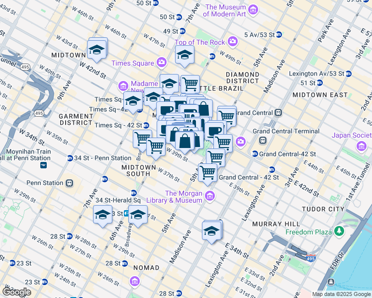 map of restaurants, bars, coffee shops, grocery stores, and more near in New York