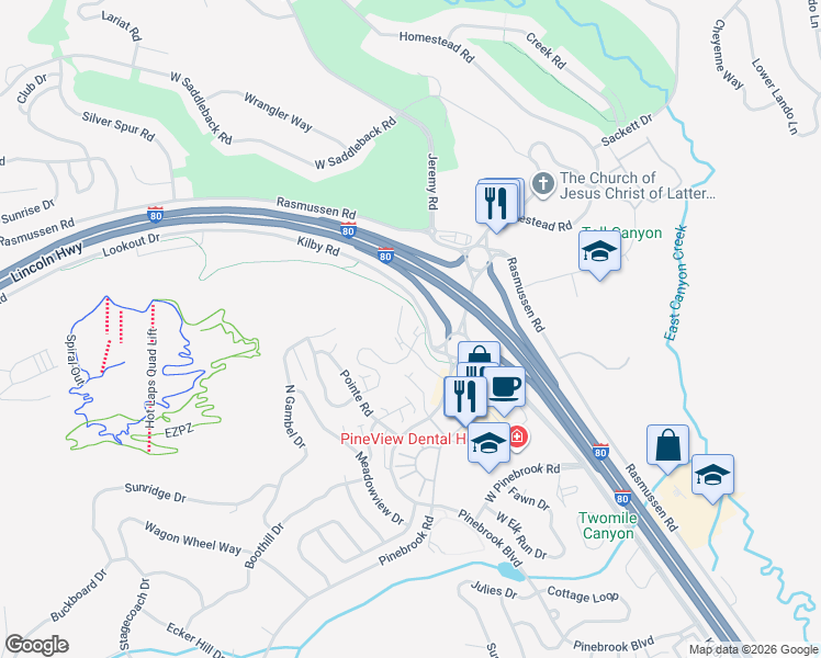 map of restaurants, bars, coffee shops, grocery stores, and more near 3053 Cedar Drive in Park City