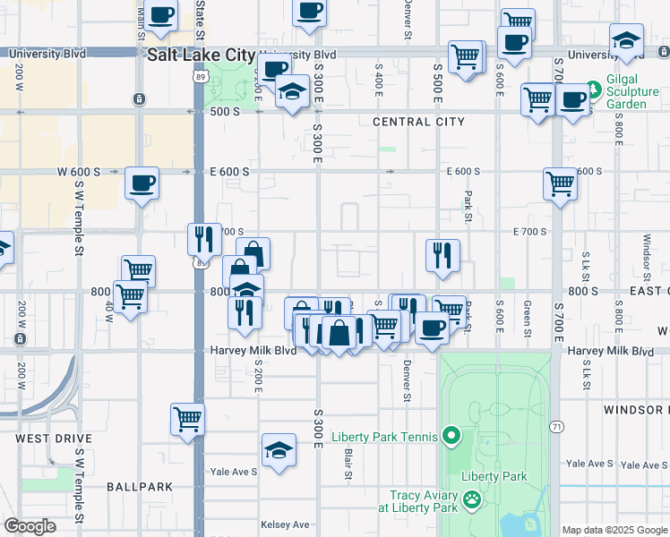 map of restaurants, bars, coffee shops, grocery stores, and more near 306 East 700 South in Salt Lake City