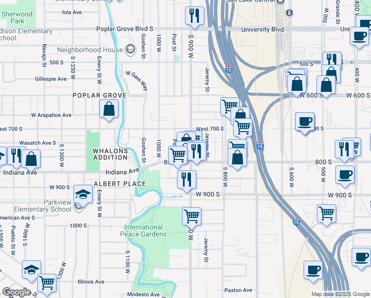 map of restaurants, bars, coffee shops, grocery stores, and more near 719 Post Street in Salt Lake City