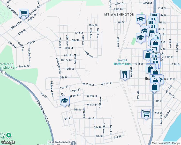 map of restaurants, bars, coffee shops, grocery stores, and more near 101 Connolly Park Drive in Beaver Falls