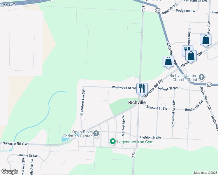 map of restaurants, bars, coffee shops, grocery stores, and more near 3800 Fairgrove Avenue Southwest in Massillon