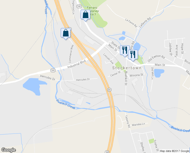 map of restaurants, bars, coffee shops, grocery stores, and more near 404 Hercules Drive in Easton