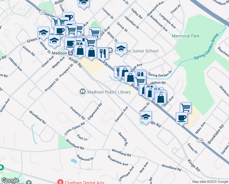 map of restaurants, bars, coffee shops, grocery stores, and more near 19 Cross Street in Madison
