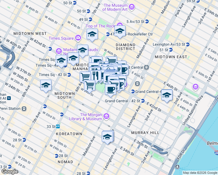 map of restaurants, bars, coffee shops, grocery stores, and more near in New York