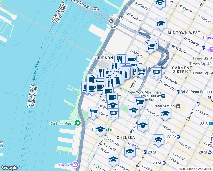map of restaurants, bars, coffee shops, grocery stores, and more near in New York