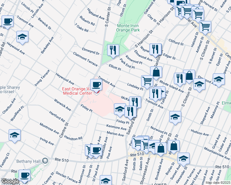 map of restaurants, bars, coffee shops, grocery stores, and more near 366 Tremont Avenue in East Orange