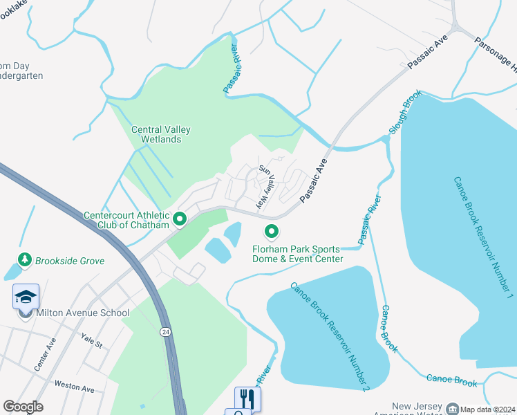 map of restaurants, bars, coffee shops, grocery stores, and more near 208 Sun Valley Way in Florham Park