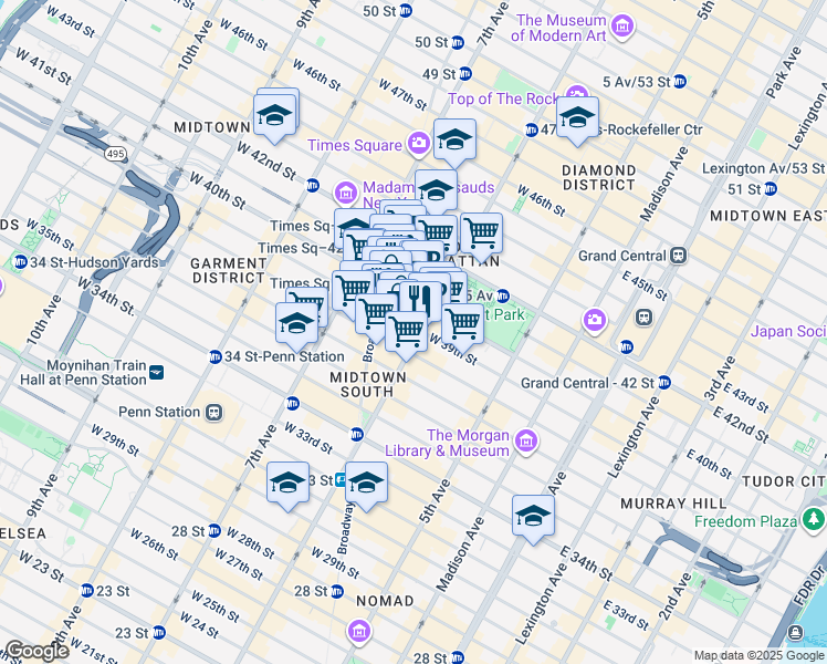 map of restaurants, bars, coffee shops, grocery stores, and more near in New York