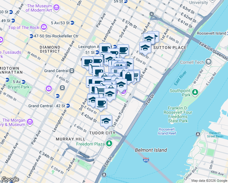 map of restaurants, bars, coffee shops, grocery stores, and more near in New York