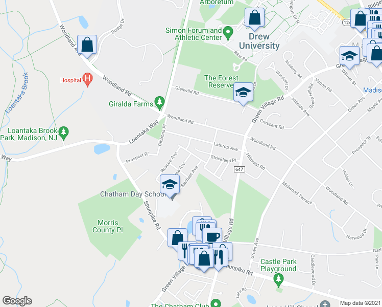 map of restaurants, bars, coffee shops, grocery stores, and more near Douglas Ave & Alma Ave in Madison