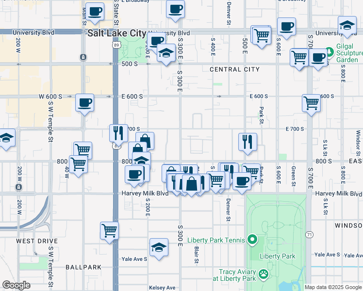 map of restaurants, bars, coffee shops, grocery stores, and more near 306 East 700 South in Salt Lake City