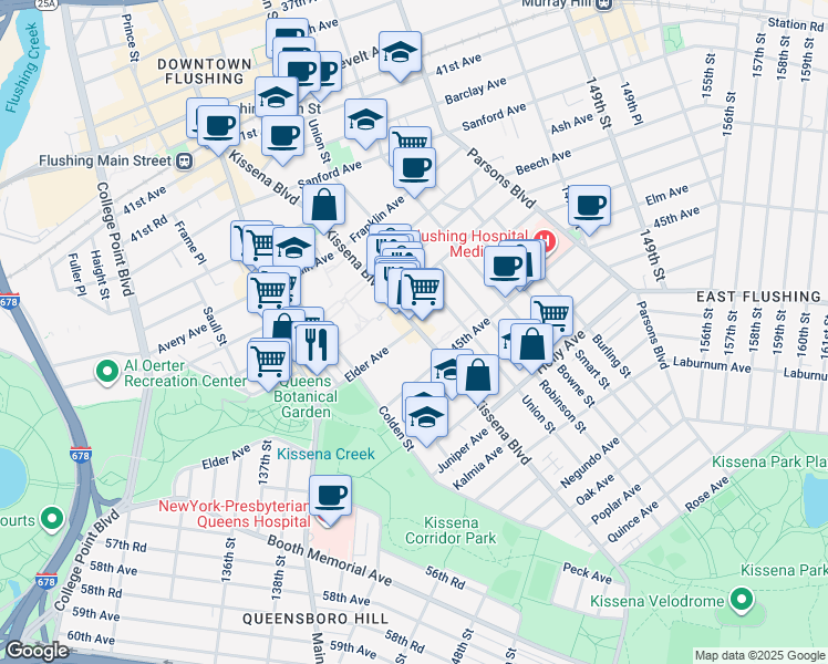 map of restaurants, bars, coffee shops, grocery stores, and more near in Queens