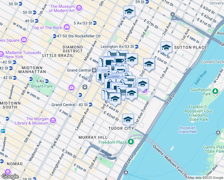 map of restaurants, bars, coffee shops, grocery stores, and more near 750 3rd Avenue in New York