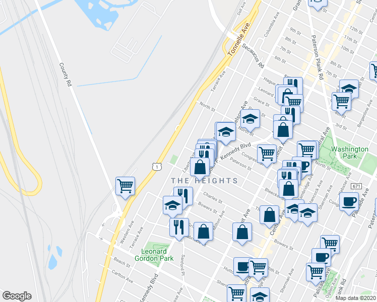 map of restaurants, bars, coffee shops, grocery stores, and more near 212 Terrace Avenue in Jersey City