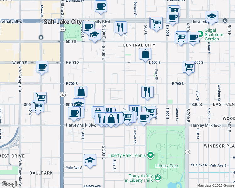 map of restaurants, bars, coffee shops, grocery stores, and more near 330 East 700 South in Salt Lake City