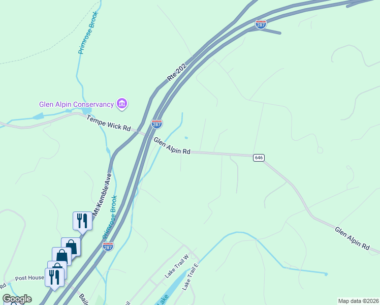 map of restaurants, bars, coffee shops, grocery stores, and more near 148 Glen Alpin Road in Morristown
