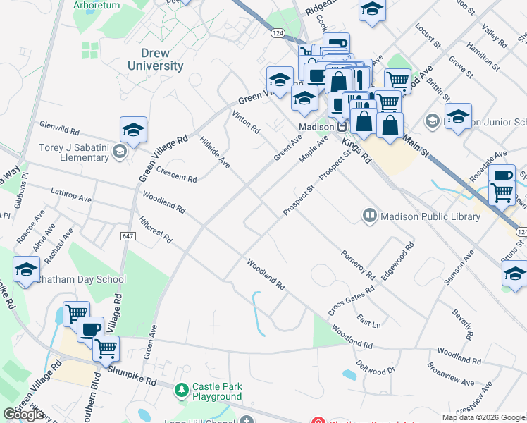 map of restaurants, bars, coffee shops, grocery stores, and more near 56 Hillside Avenue in Madison