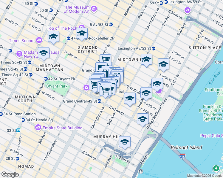 map of restaurants, bars, coffee shops, grocery stores, and more near in New York