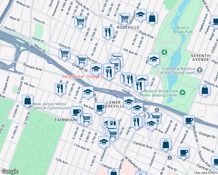 map of restaurants, bars, coffee shops, grocery stores, and more near in Newark