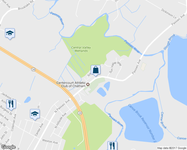 map of restaurants, bars, coffee shops, grocery stores, and more near 1900 Sterling Drive in Florham Park
