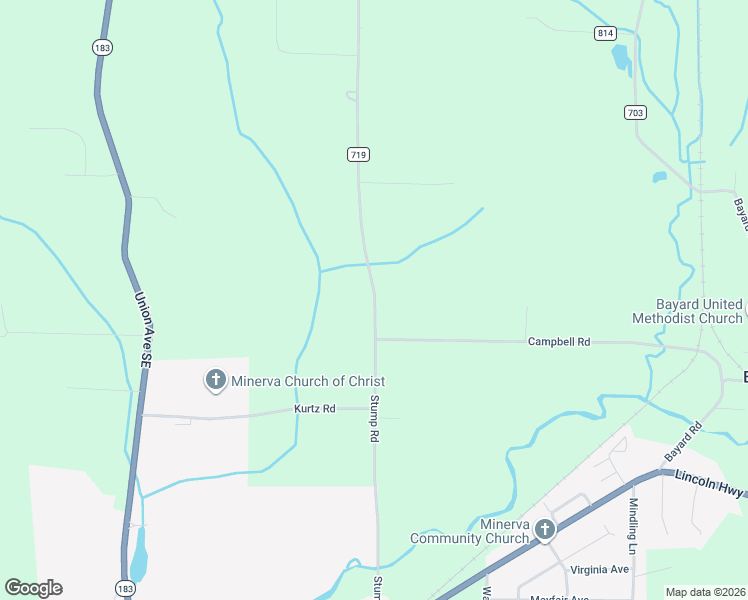 map of restaurants, bars, coffee shops, grocery stores, and more near 10310 Stump Road in Minerva