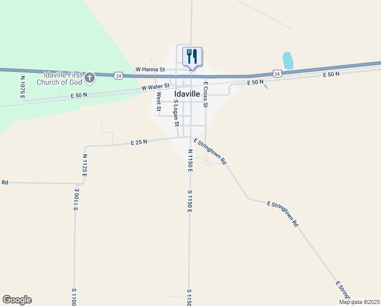 map of restaurants, bars, coffee shops, grocery stores, and more near 137 North 1150 East in Idaville