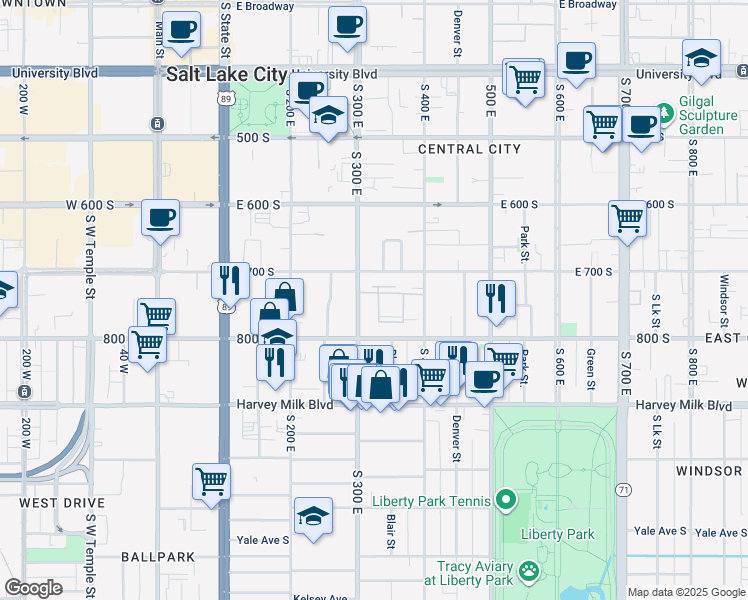 map of restaurants, bars, coffee shops, grocery stores, and more near 306 East 700 South in Salt Lake City