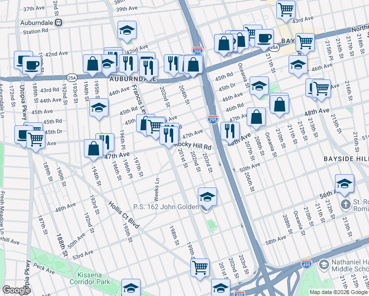 map of restaurants, bars, coffee shops, grocery stores, and more near in Queens
