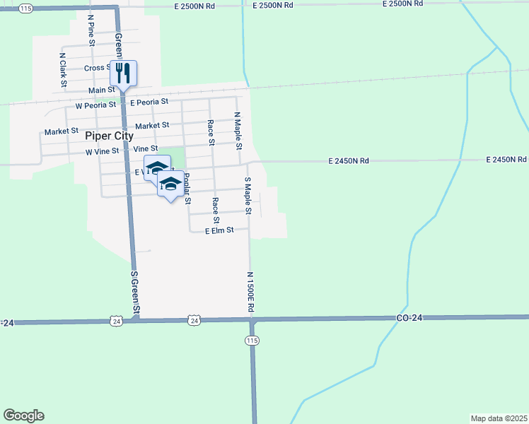 map of restaurants, bars, coffee shops, grocery stores, and more near 5 William Drive in Piper City