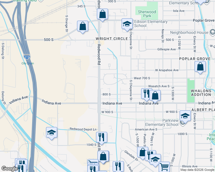map of restaurants, bars, coffee shops, grocery stores, and more near 705 South Redwood Road in Salt Lake City